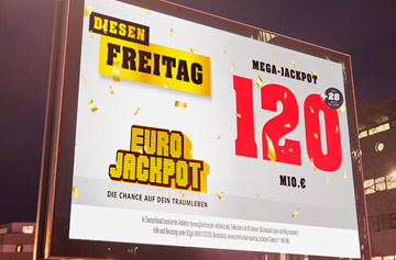 Werbetafel mit Werbung für 120-Millionen-Jackpot