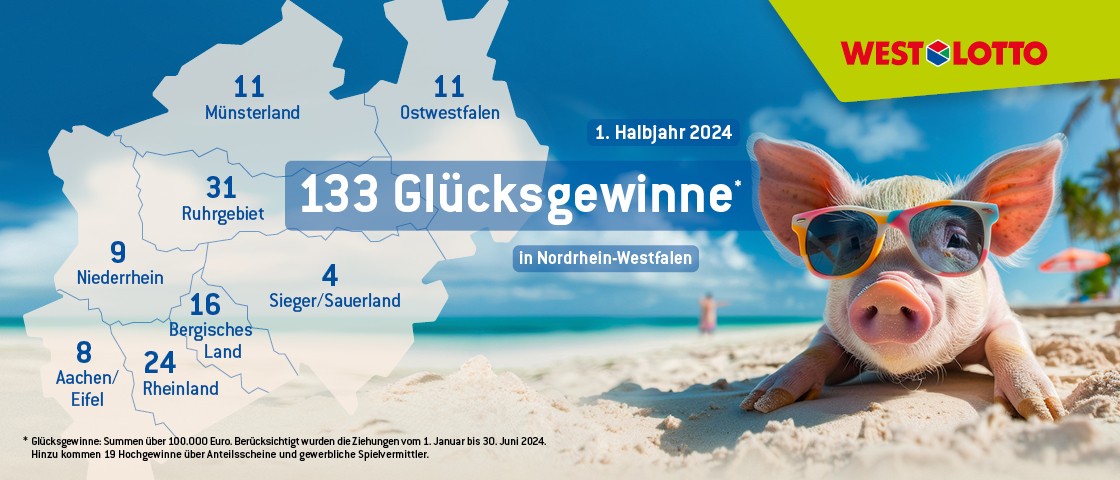 NRW-Karte mit Anzahl der Hochgewinner im ersten Halbjahr 2024