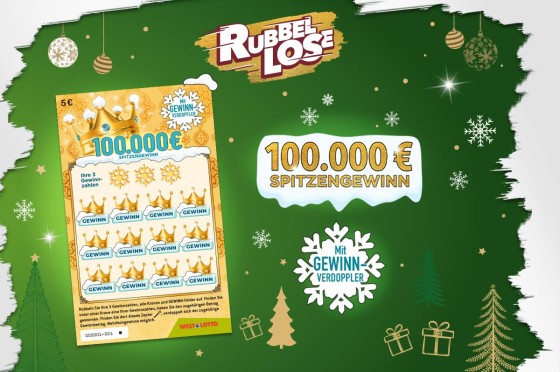 WestLotto-Rubbellos Krone Winter auf weihnachtlichem Hintergrund