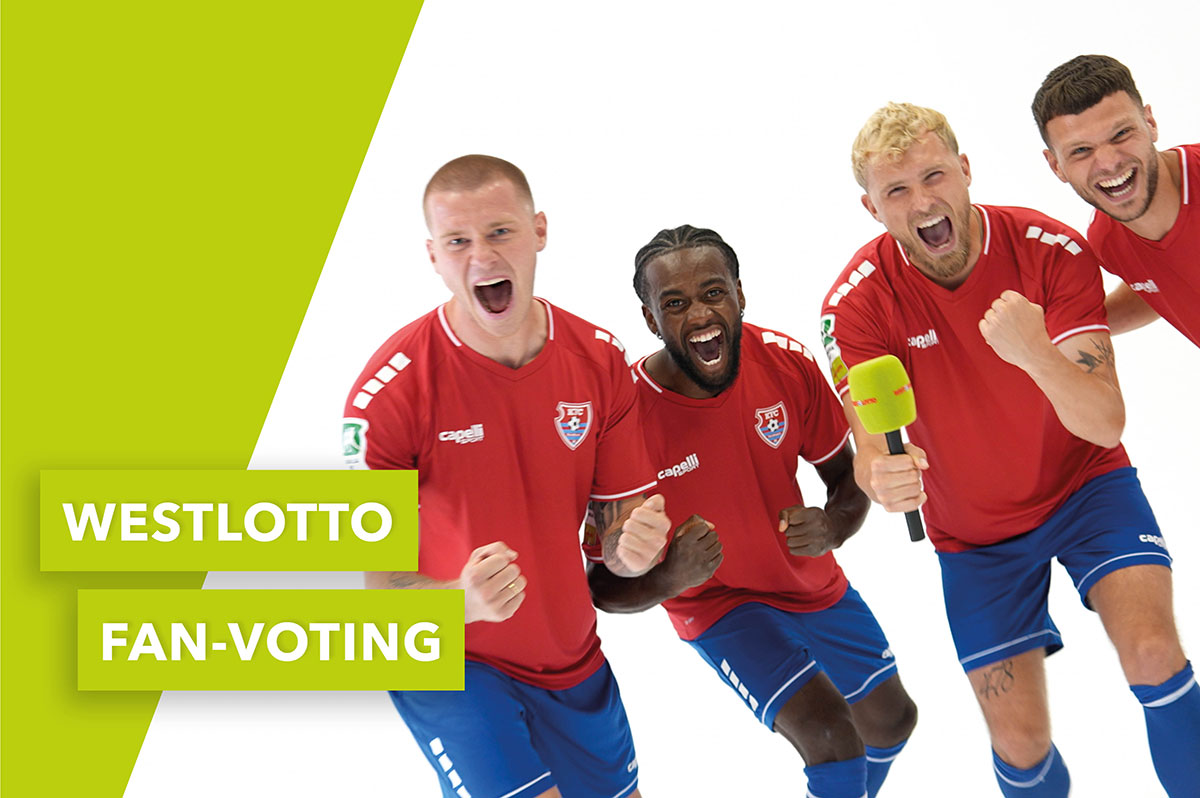 Spieler des KFC Uerdingen jubeln in einem Fotostudio | WestLotto Fan-Voting